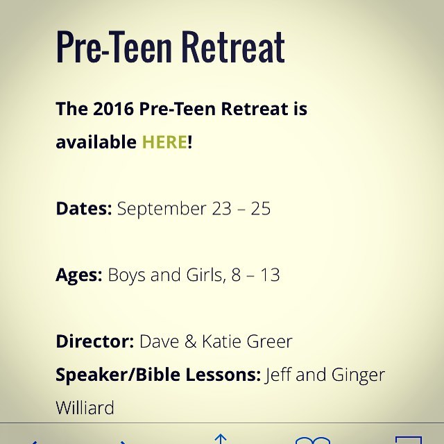 Pre-Teen Retreat this weekend! Please join us in praying for all those coming up! Pray for safety, a great weekend, the speakers, and for God to move and work in the hearts of the kids!