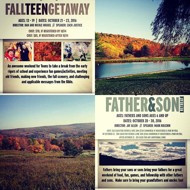 Reminder that we have two Fall Retreats remaining! Fall Teen Getaway this weekend, and the Father & Son next weekend! NOTE: Early registration for the Father & Son ends this Friday! (Fall pics courtesy of @crissyjarmon )
