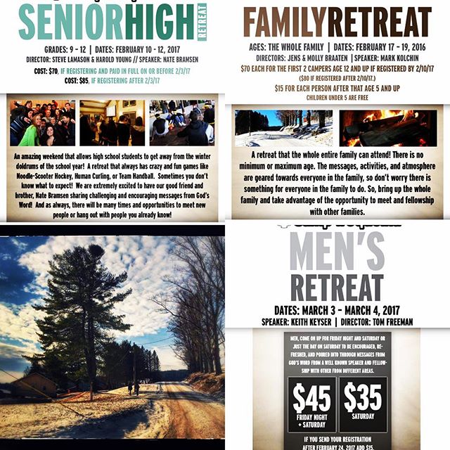 There are three retreats still remaining for the winter season. Three great opportunities to come up to camp! Check out the retreats, info, and fliers on the website(link in the bio). Hope to see you soon!