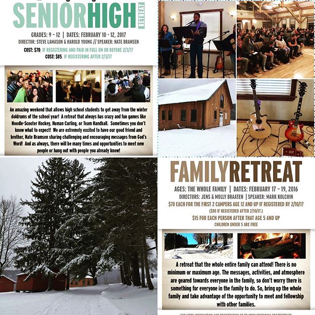 Amazing Sr. High Retreat this past weekend! Thanks to all who came and helped make it that way. Thanks to @natebramsen  for speaking and sharing what the Lord laid on his heart, "Plugging your Passion into His Purpose and with a Proper Perspective utilizing your Provision."The Family Retreat is NEXT and is this weekend! A great weekend for the whole family to enjoy! Still time to register!