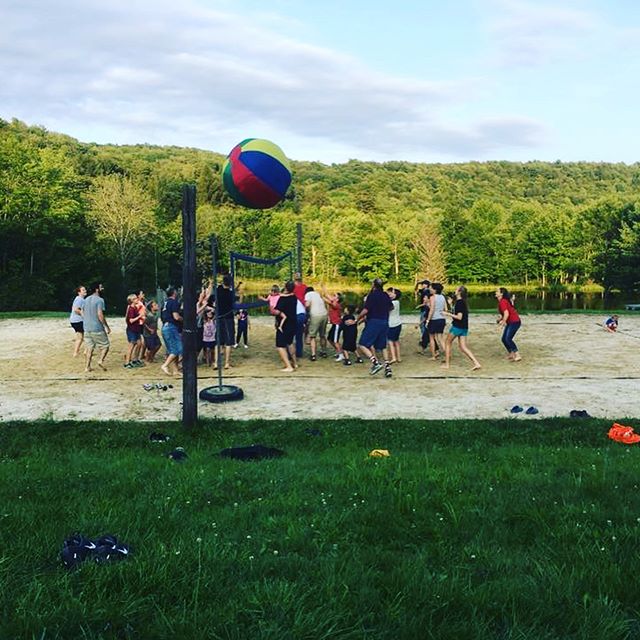One way to bring families together at Family Camp...Big Ball Volleyball. We may need to tighten the volleyball net after this.