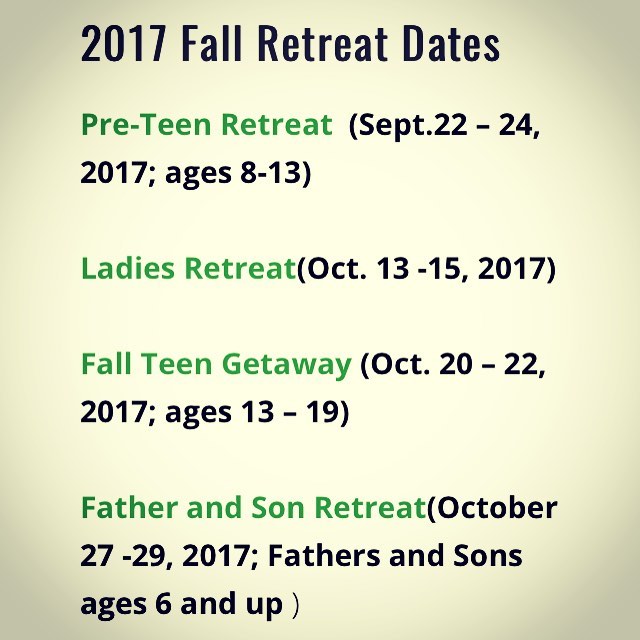 Hey Everyone! Fall Retreats are up on the website and registration is open! Go check them out! Flyers coming soon. Link is in the bio.