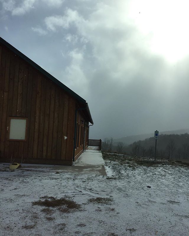 Camp got its first snow of the season today! #campiroquoina #letitsnow #winterishere