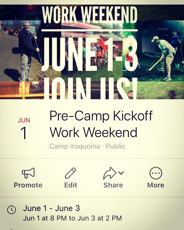Our Pre-Camp Kickoff Work Weekend is just two weeks away! Come and join us and others in working together to help get camp ready for the summer! It’s FREE! All you have to do is bring yourself, your stuff, and be ready to work! Just let us know if you’re coming by contacting camp! #campiroquoina #workweekend #precamp #gottagotowork #summer #summercamp