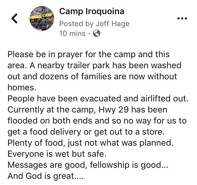 An Update/Prayer Request for Camp and the surrounding areas which have been heavily affected by all the rain. #campiroquoina #pleasepray