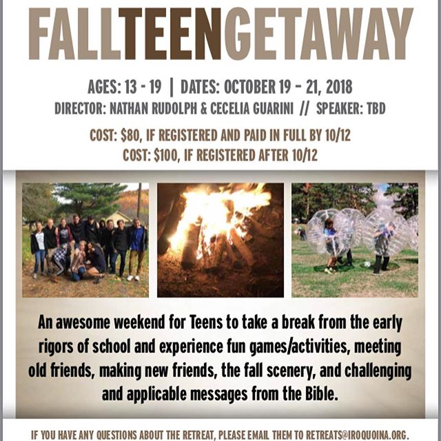 Two Fall Retreats down, still two to go! Fall Teen is in less than two weeks and Father and Son is in less than 3 weeks! Early Registration for the Fall Teen Getaway ends this Friday! So make sure you get on that if you haven’t! #linkinbio #campiroquoina #fallteen2018 #fatherandson2018 #fallretreats2018 #retreats