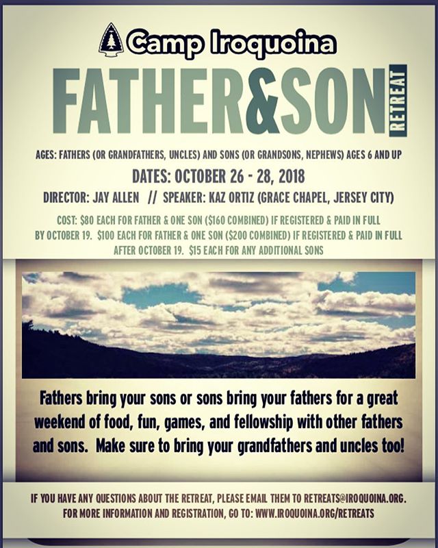 Father and Son Retreat this weekend! Please join us in praying for all the Fathers and Sons who will be coming up! Pray for our speaker Kaz Ortiz and for an amazing weekend of fun, faith, and fellowship. #fatherandson2018 #fallretreats2018 #retreats