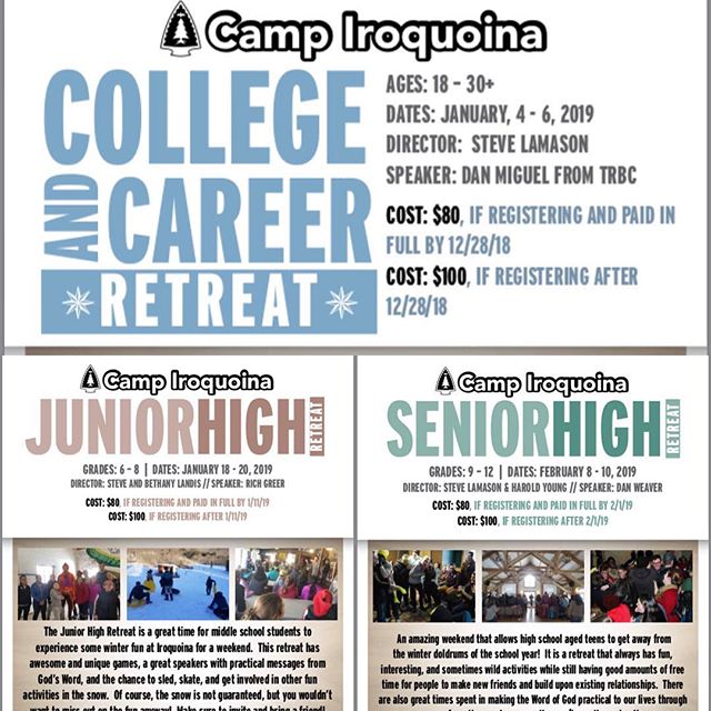 WINTER RETREATS ARE COMING! WINTER RETREATS ARE COMING! Check out the link in the bio for more information and the retreat flyers for the 1st 3 Winter Retreats! #campiroquoina #winterretreats2019 #cnc2019 #jrhigh2019 #srhigh2019 #retreats #linkinbio