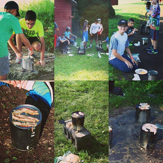 BOYS CAMP HIGHLIGHT 4:BUDDY BURNER BREAKFASTWhat is a Buddy Burner Breakfast you ask?! Well first off you are not supposed to burn your buddy. As you see in the picture it’s outdoor cooking on a No. 10 can with vent holes cut out and a burner made of a tuna can with cardboard laced wax in it. Light the burner, put the can over top, let it heat a little and start cooking! Remember to start with the 🥓 so you can grease the can for the  and It really is another great time that brings the campers together and teaches them to work together and help one another out to make breakfast, seeing they have to share a burner! It also shows them that they can cook their own food! It really is good experience! Just don’t burn your buddy and don’t put a grease fire out with water! #campiroquoina #summercamp2019 #summercamp #iroqboyscamp2019 #buddyburners #camphighlights