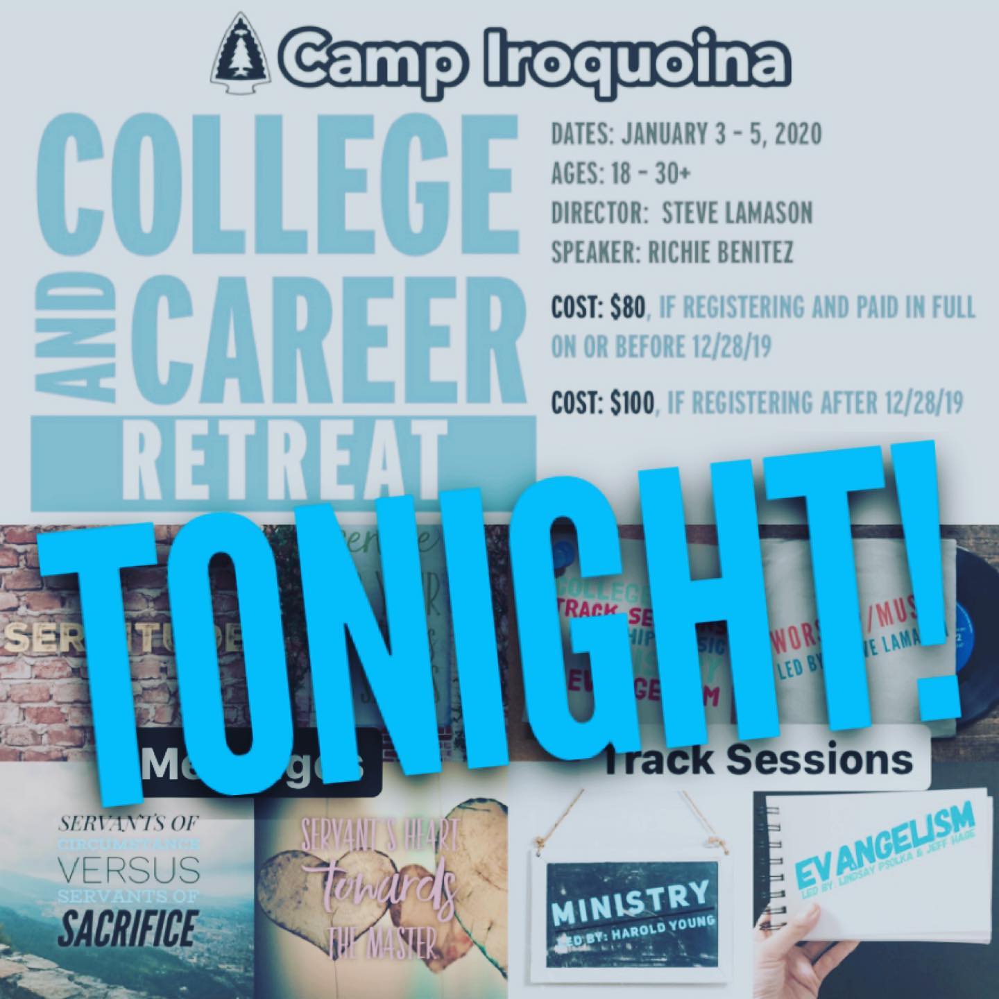 College and Career Retreat starts tonight! Check-in @ 8pm! Pray for a great weekend of growth, encouragement, fun, and safety. Please also pray for safety for everyone traveling up! #campiroquoina #winteretreats2020 #retreats #iroqcnc2020 #winterishere️